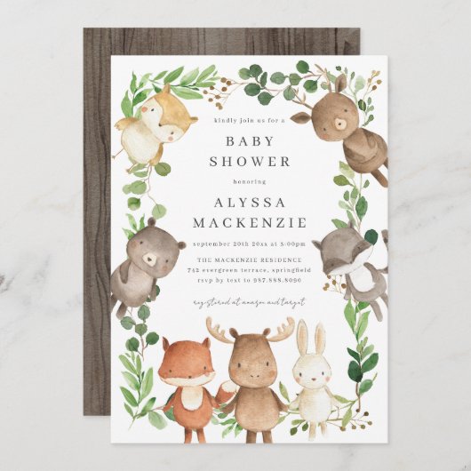 Woodland Animals Baby Shower Invitation Einladung (Vorne/Hinten)
