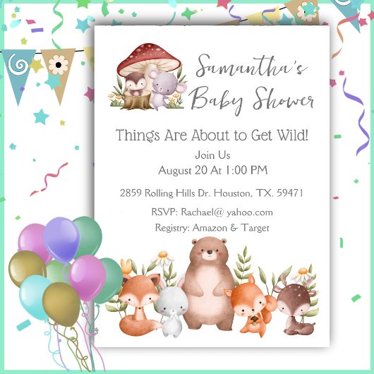Woodland Animals Baby Shower Invitation Einladung