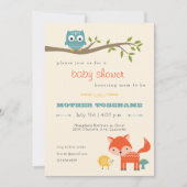 Woodland Animals Baby Shower Invitation - Eule, Fu Einladung (Vorderseite)