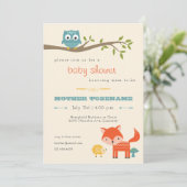 Woodland Animals Baby Shower Invitation - Eule, Fu Einladung (Stehend Vorderseite)