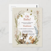 Woodland Animals Baby Shower Invite Girl Postkarte (Vorne/Hinten)