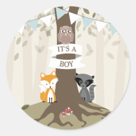 Woodland Animals Baby Shower - Junge Runder Aufkleber