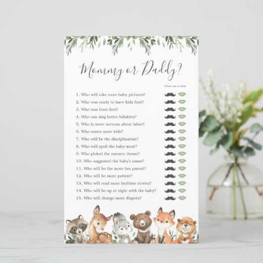 Woodland Animals Baby Shower Mommy oder Daddy (Stehend Vorderseite)