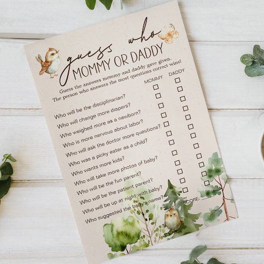 Woodland Animals Baby Shower Mommy oder Daddy Game Flyer