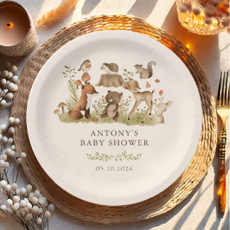 Woodland Animals Baby Shower Paper Plate Pappteller