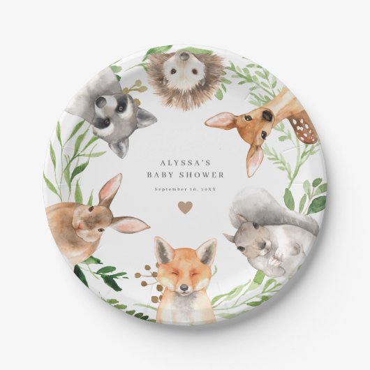 Woodland Animals Baby Shower Paper Plates Pappteller (Vorderseite)