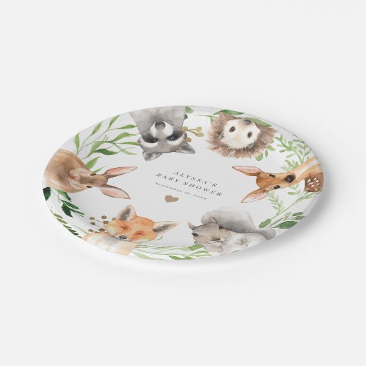 Woodland Animals Baby Shower Paper Plates Pappteller (Schrägansicht)