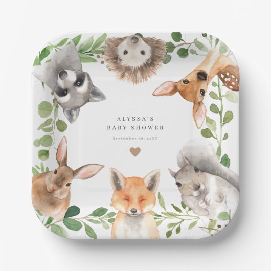 Woodland Animals Baby Shower Paper Plates Pappteller (Vorderseite)