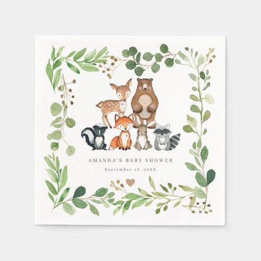 Woodland Animals Baby Shower Party Paper Napkins Serviette (Vorderseite)