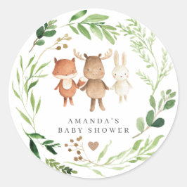 Woodland Animals Baby Shower Runder Aufkleber