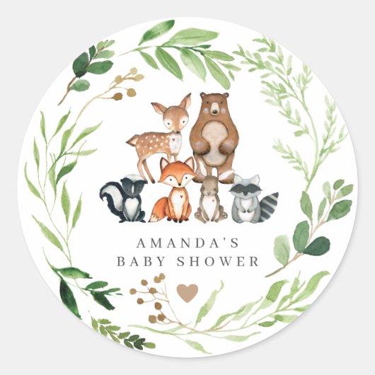 Woodland Animals Baby Shower Runder Aufkleber (Vorderseite)