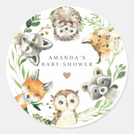 Woodland Animals Baby Shower  Runder Aufkleber
