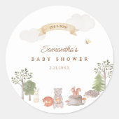 Woodland Animals Baby Shower Runder Aufkleber (Vorderseite)