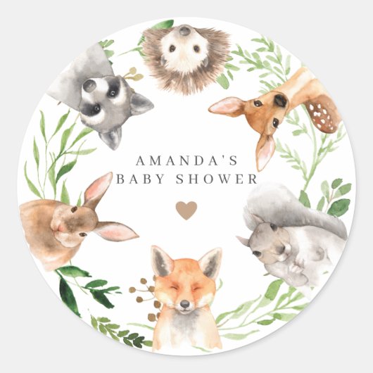 Woodland Animals Baby Shower Runder Aufkleber (Vorderseite)