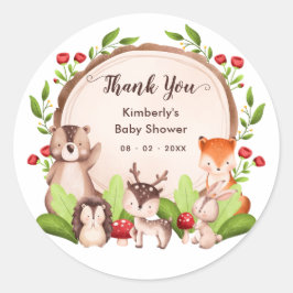 Woodland Animals Baby Shower Thank You Favor Runder Aufkleber