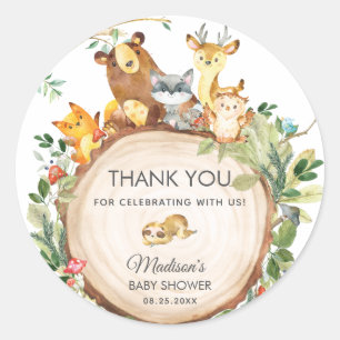 Woodland Animals Babydusche 1. Geburtstagsgeschenk Runder Aufkleber