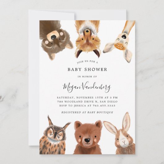 Woodland Animals Babydusche Einladung (Vorderseite)