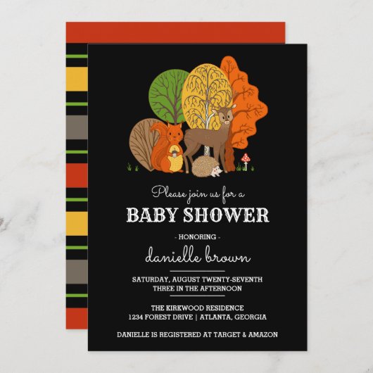 Woodland Animals Babydusche Einladung (Vorne/Hinten)