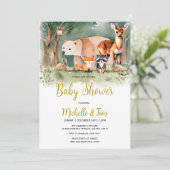 Woodland Animals Babydusche Einladung (Stehend Vorderseite)