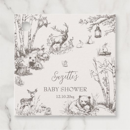 Woodland Animals Babydusche Geschenkanhänger (Vorderseite)