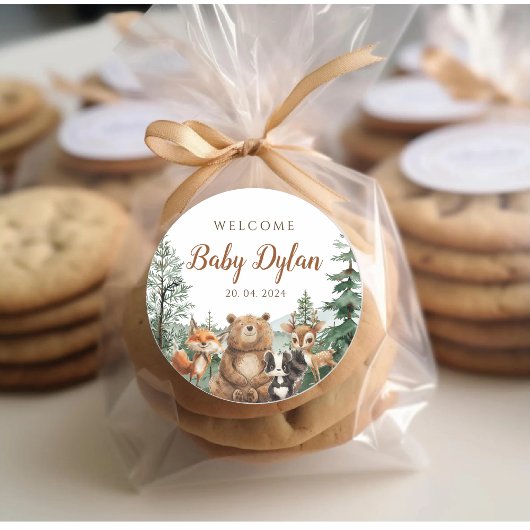 Woodland Animals Babydusche Geschenkboxen Runder Aufkleber