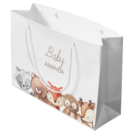 Woodland Animals Babydusche Große Geschenktüte (Rückseite Schrägansicht)