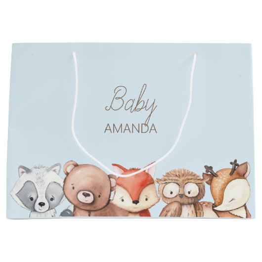Woodland Animals Babydusche Große Geschenktüte (Vorderseite)