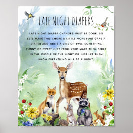 Woodland Animals Babydusche "Late Night Diaper" Poster