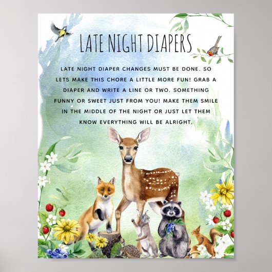 Woodland Animals Babydusche "Late Night Diaper" Poster (Vorne)