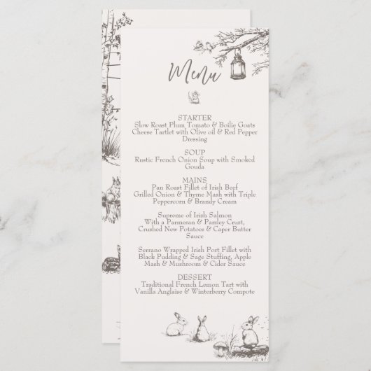 Woodland Animals Babydusche Menükarte (Vorne/Hinten)