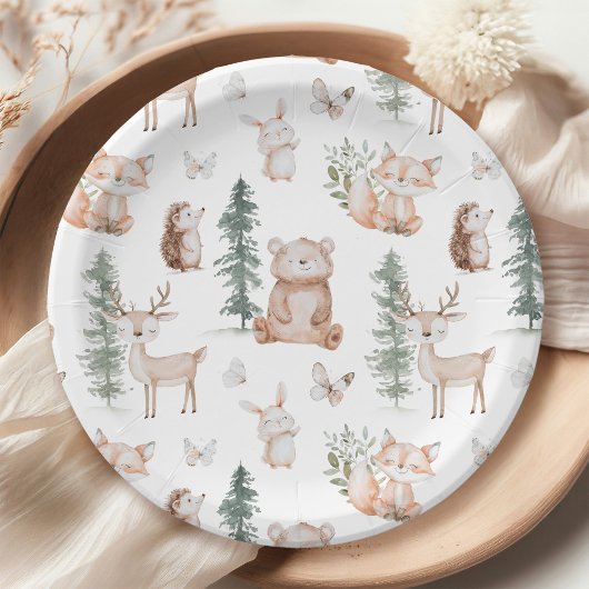 Woodland Animals Babydusche Pappteller