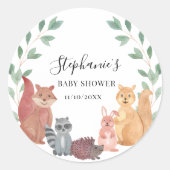 Woodland Animals Babydusche Runder Aufkleber (Vorderseite)