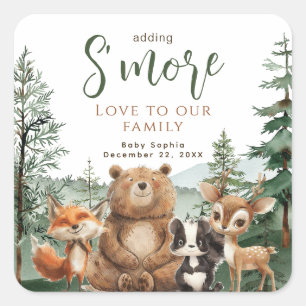 Woodland Animals Babydusche S'mores Gefallen Quadratischer Aufkleber