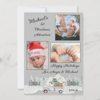 Woodland Animals Baby's 1. Weihnachtsfotokarte Feiertagskarte