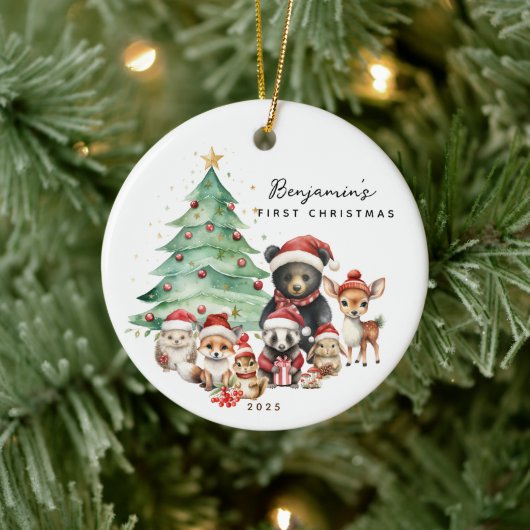 Woodland Animals Baby's First Christmas Keramik Ornament (Baum)