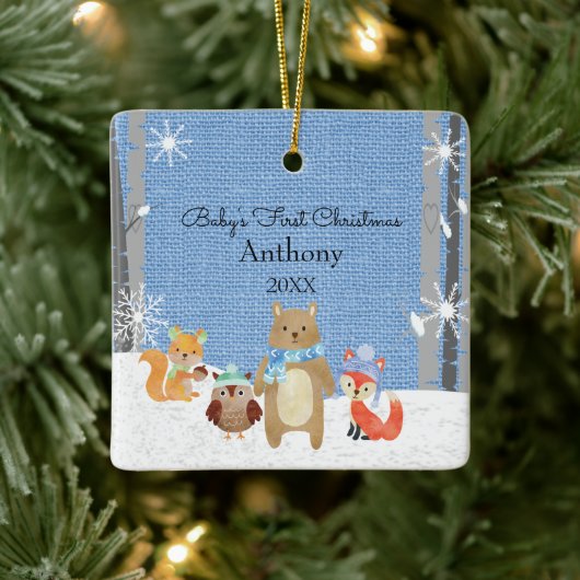 Woodland Animals Baby's First Christmas Keramikornament (Baum)