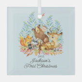 Woodland Animals Baby's First Christmas Ornament Aus Glas (Vorderseite)