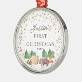 Woodland Animals Baby's First Christmas Ornament Aus Metall (Links)