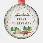Woodland Animals Baby's First Christmas Ornament Aus Metall (Vorne)