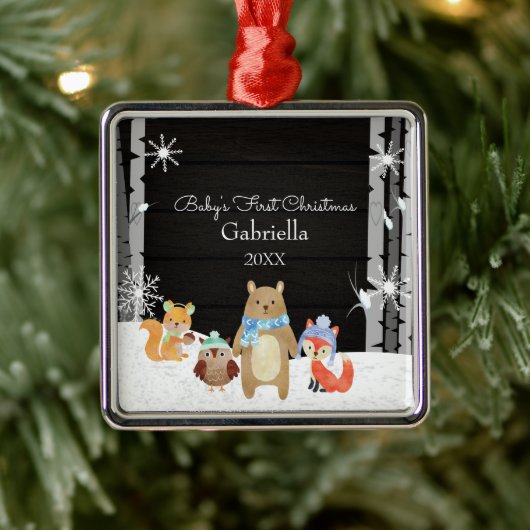 Woodland Animals Baby's First Christmas Ornament Aus Metall (Baum)