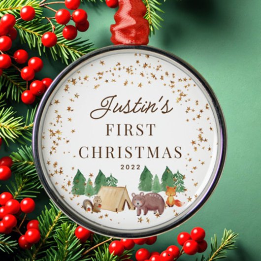 Woodland Animals Baby's First Christmas Ornament Aus Metall