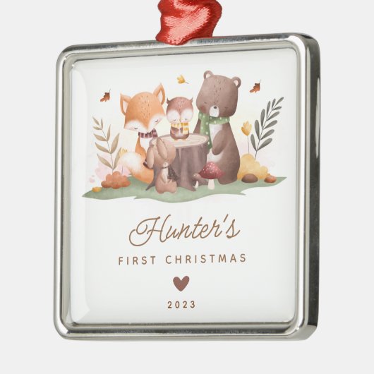 Woodland Animals Baby's First Christmas Ornament Aus Metall (Links)