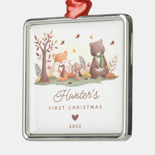 Woodland Animals Baby's First Christmas Ornament Aus Metall (Links)
