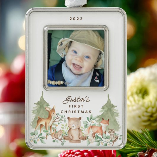 Woodland Animals Baby's First Christmas Ornament Rahmen-Ornament Silber