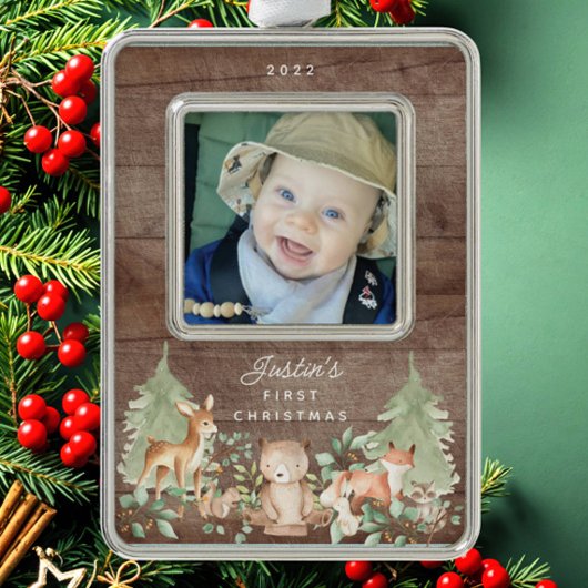 Woodland Animals Baby's First Rahmen-Ornament Silber