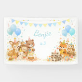 Woodland Animals Backdrop Bunny Bear Fox Pastel Banner (Horizontal)