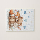 Woodland Animals Bear Fox Bunny Blue Hearts Puzzle (Horizontal)