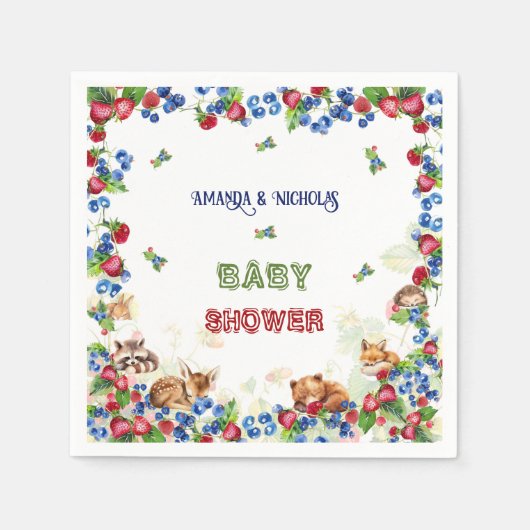 Woodland Animals Berry Greenery Baby Shower Serviette (Vorderseite)