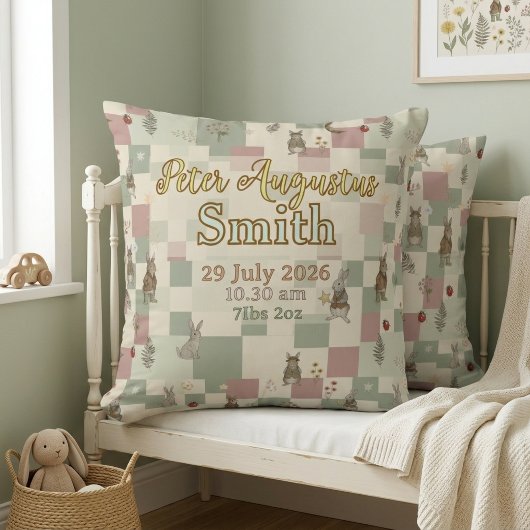 Woodland Animals Birth Stats Keepsake | Patchwork  Kissen