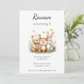 Woodland Animals Birthday Bear Fox Bunny Neutral Einladung (Stehend Vorderseite)